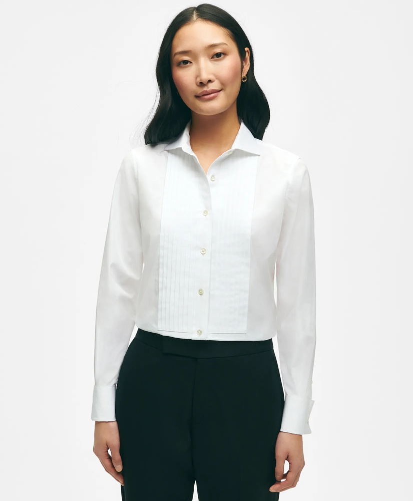 Black Fleece Pleated Tuxedo Shirt in Sea Island Cotton, image 2