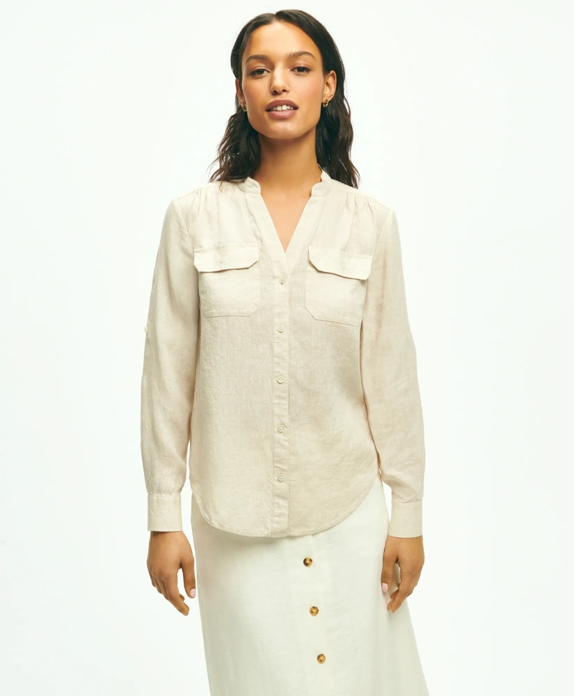 Classic V-Neck Utility Shirt In Linen, image 3