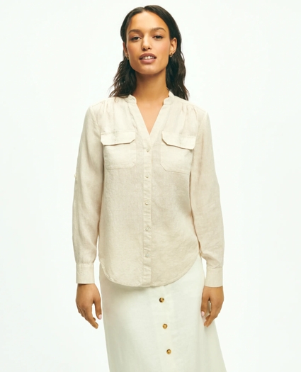 Classic V-Neck Utility Shirt In Linen, image 3