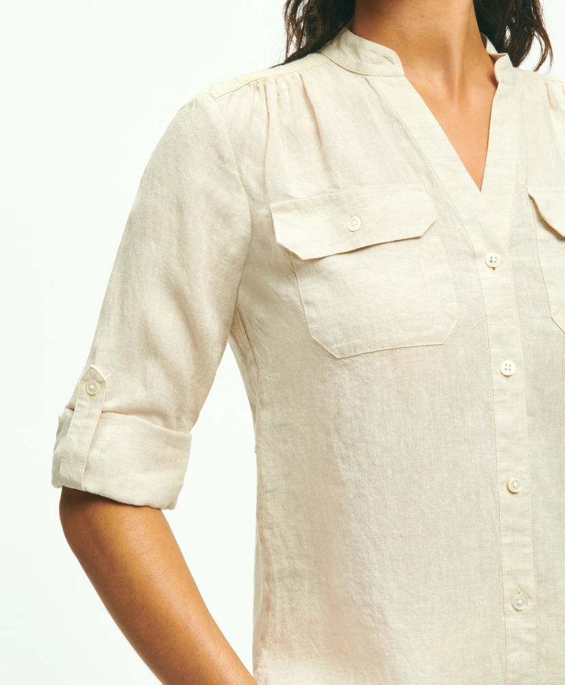 Classic V-Neck Utility Shirt In Linen, image 5