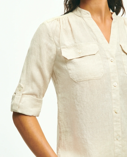 Classic V-Neck Utility Shirt In Linen, image 5