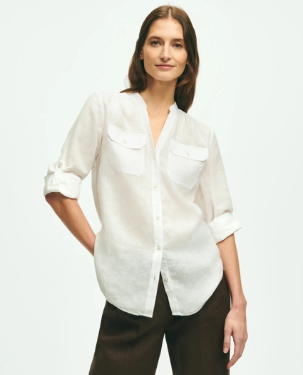 Classic V-Neck Utility Shirt In Linen, image 1