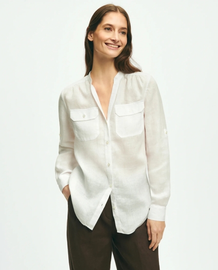 Classic V-Neck Utility Shirt In Linen, image 3