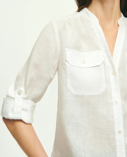 Classic V-Neck Utility Shirt In Linen, image 4