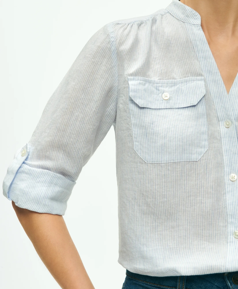 Classic V-Neck Utility Shirt In Linen, image 3