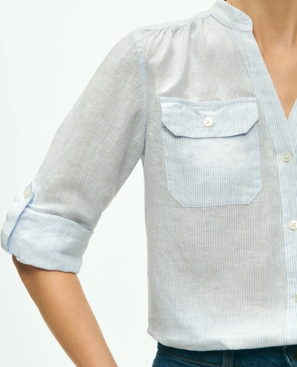Classic V-Neck Utility Shirt In Linen, image 3