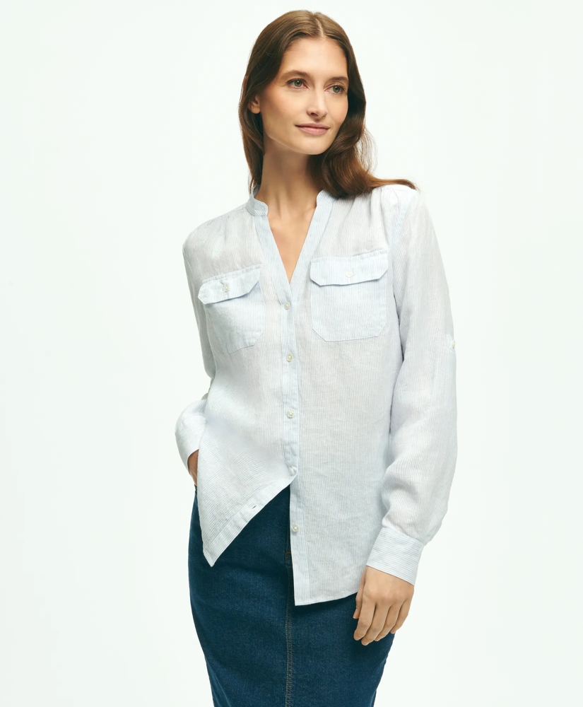 Classic V-Neck Utility Shirt In Linen, image 4