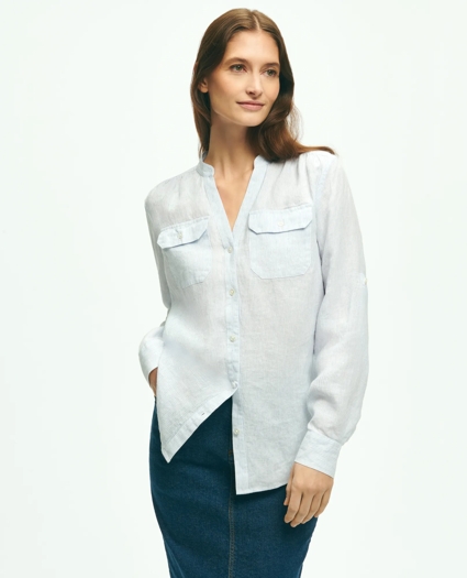 Classic V-Neck Utility Shirt In Linen, image 4