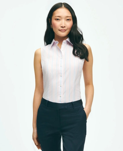 Fitted Supima® Stretch Cotton Non-Iron Sleeveless Stripe Shirt, image 1