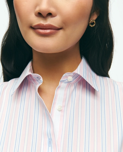 Fitted Supima® Stretch Cotton Non-Iron Sleeveless Stripe Shirt, image 2