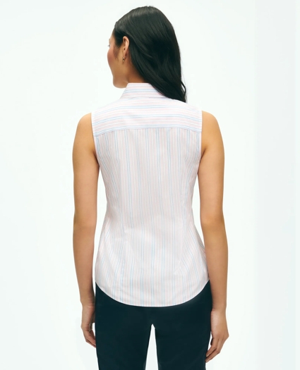 Fitted Supima® Stretch Cotton Non-Iron Sleeveless Stripe Shirt, image 3