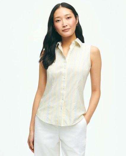 Fitted Supima® Stretch Cotton Non-Iron Sleeveless Stripe Shirt, image 1