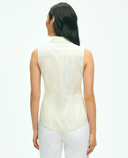Fitted Supima® Stretch Cotton Non-Iron Sleeveless Stripe Shirt, image 3