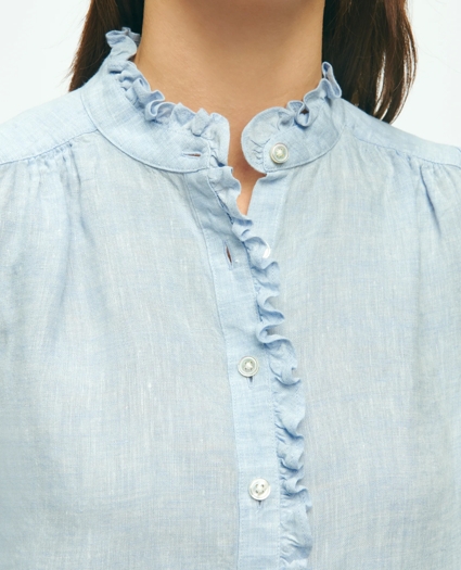 Sleeveless Ruffle Detail Shirt In Linen, image 2