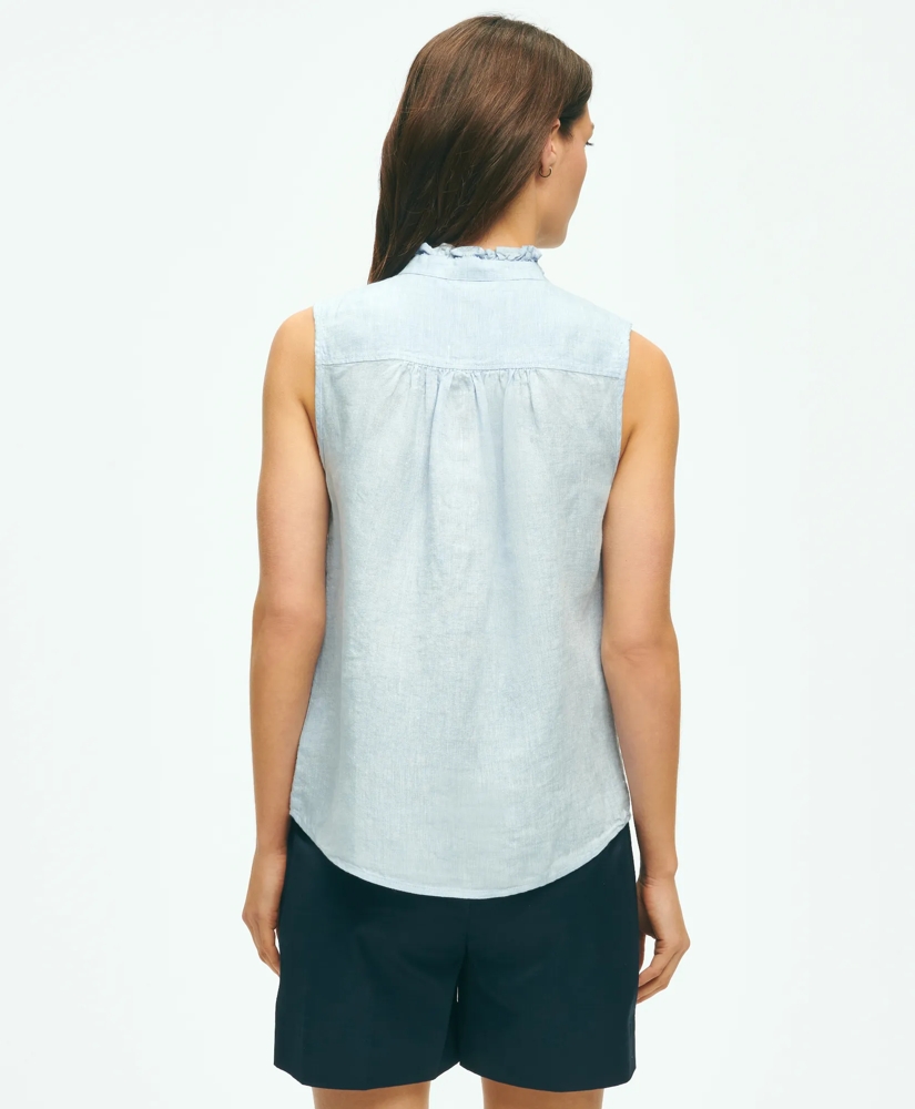 Sleeveless Ruffle Detail Shirt In Linen, image 3