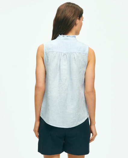 Sleeveless Ruffle Detail Shirt In Linen, image 3