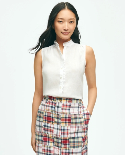 Sleeveless Ruffle Detail Shirt In Linen, image 1