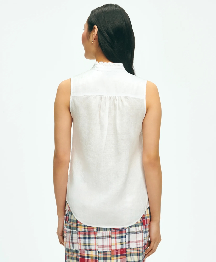 Sleeveless Ruffle Detail Shirt In Linen, image 3