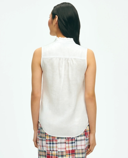Sleeveless Ruffle Detail Shirt In Linen, image 3