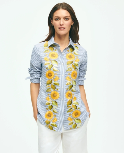 Sunflower Embroidered Striped Shirt In Cotton, image 1