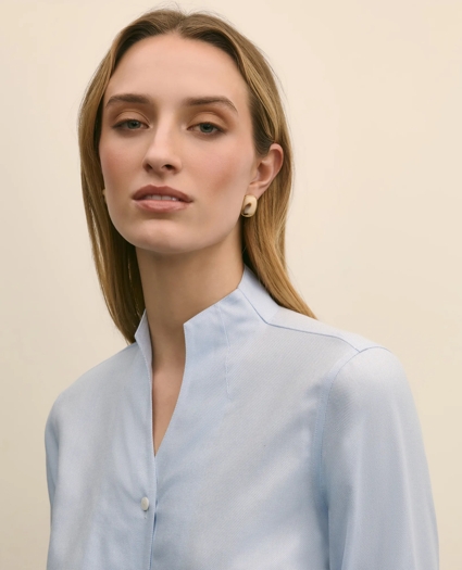 Fitted Funnel Neck Shirt in Non-Iron Royal Oxford Cotton, image 3
