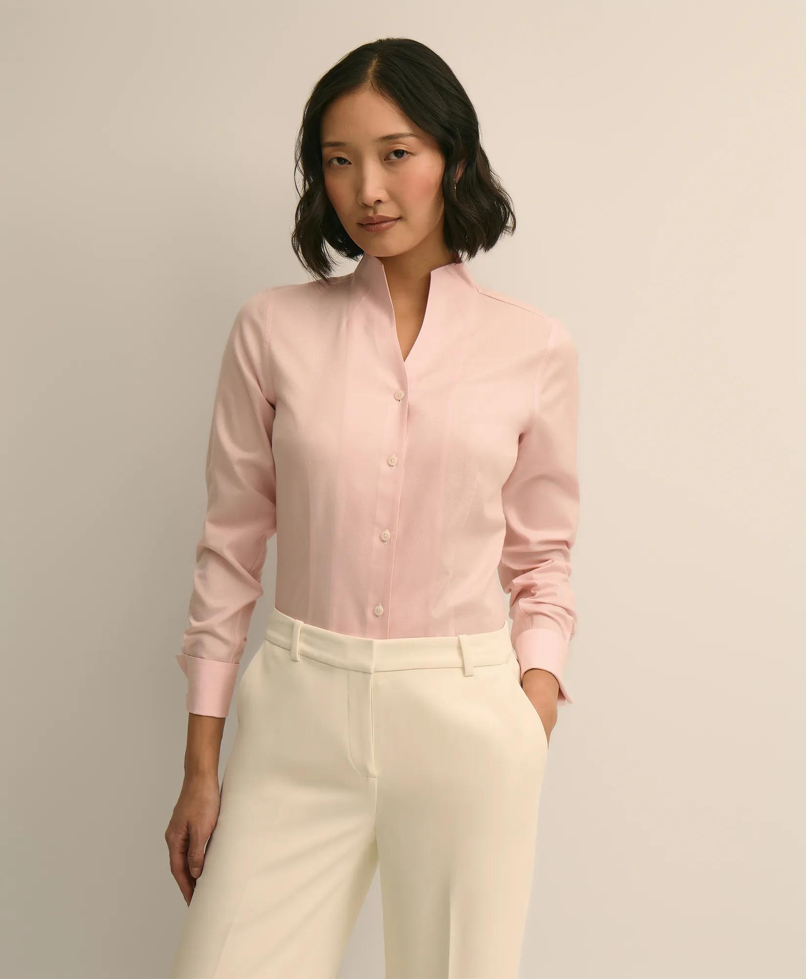 Fitted Funnel Neck Shirt in Non-Iron Royal Oxford Cotton primary