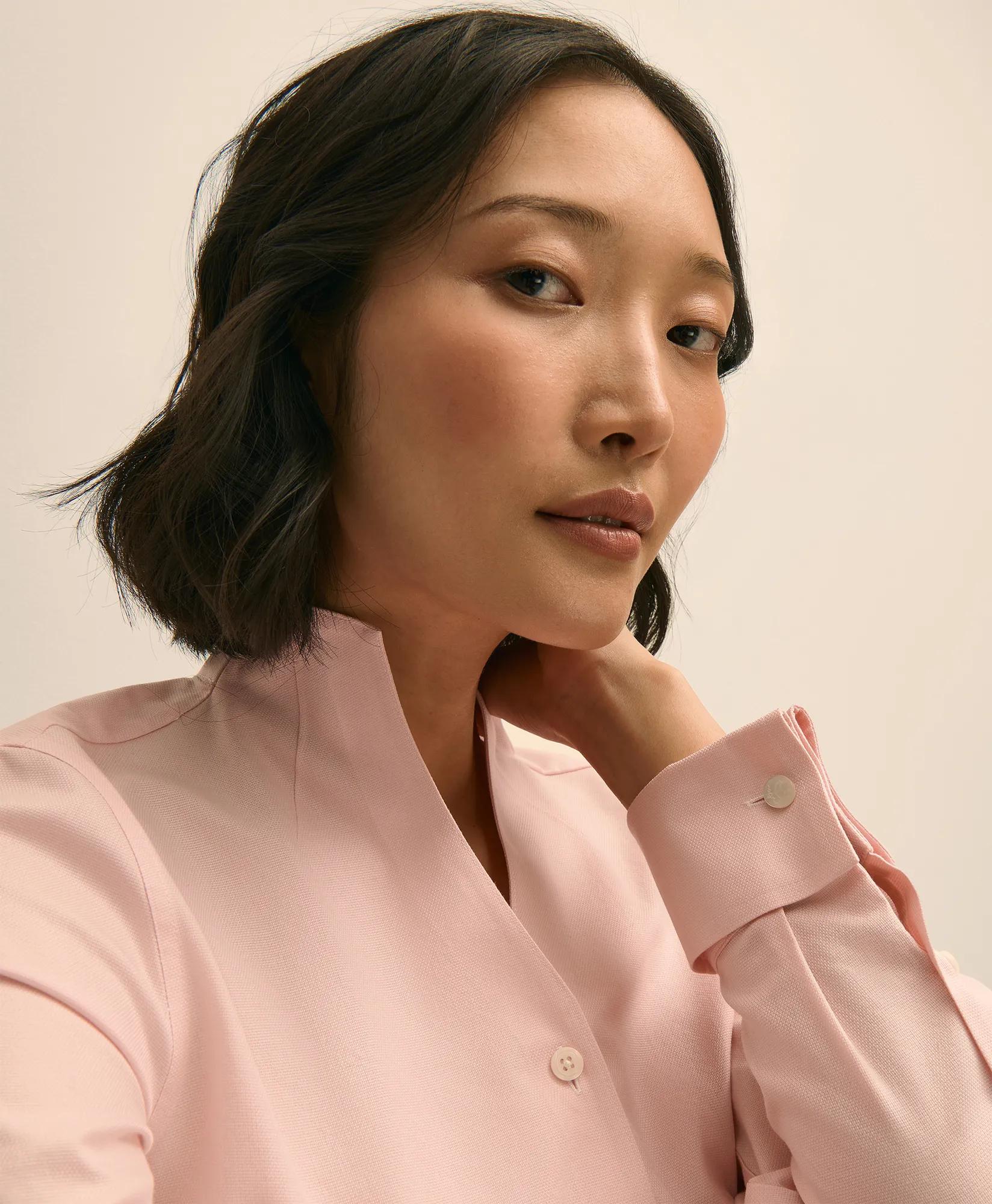 Fitted Funnel Neck Shirt in Non-Iron Royal Oxford Cotton secondary