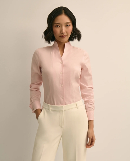 Fitted Funnel Neck Shirt in Non-Iron Royal Oxford Cotton, image 4