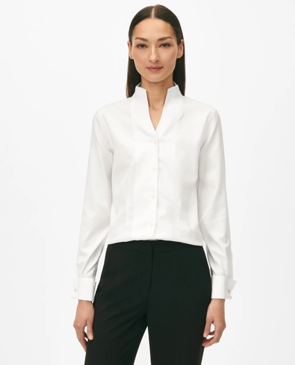 Fitted Funnel Neck Shirt in Non-Iron Royal Oxford Cotton, image 1
