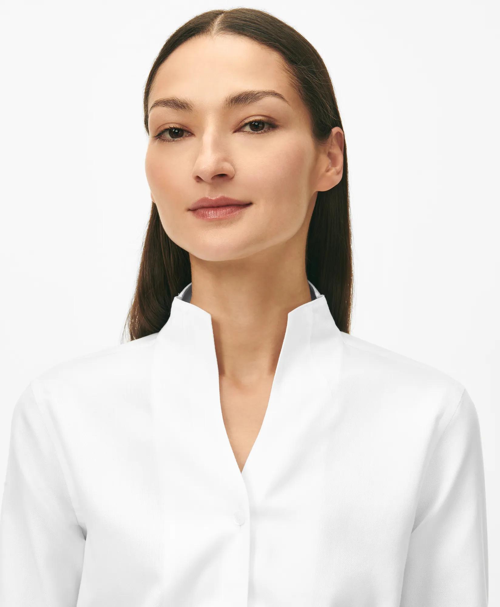 Fitted Funnel Neck Shirt in Non-Iron Royal Oxford Cotton