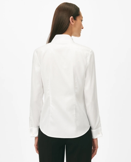 Fitted Funnel Neck Shirt in Non-Iron Royal Oxford Cotton, image 3