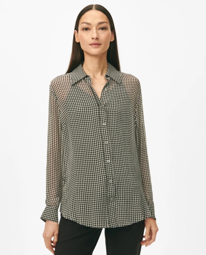 Relaxed Houndstooth Blouse in Chiffon with Removable Camisole, image 1