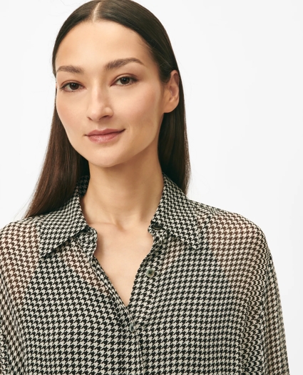 Relaxed Houndstooth Blouse in Chiffon with Removable Camisole, image 3