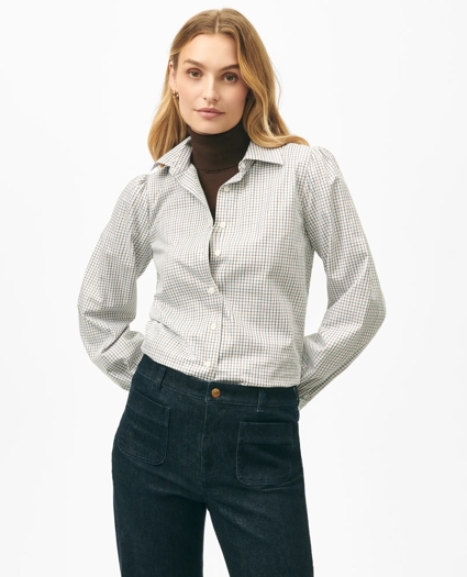 Blouson Sleeve Shirt in Printed Sateen Supima® Cotton, image 1