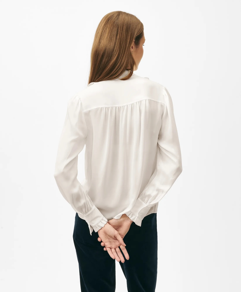 Ruffle Placket Tie-Neck Blouse in Georgette Silk, image 3
