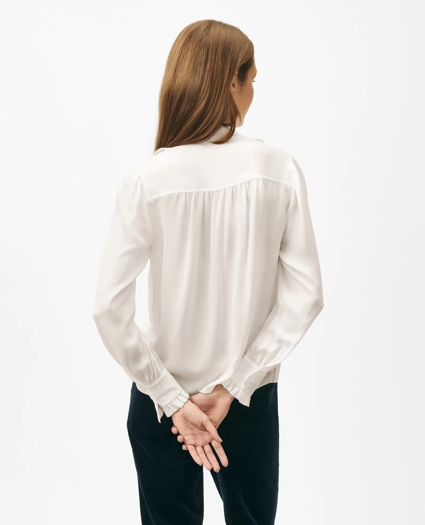 Ruffle Placket Tie-Neck Blouse in Georgette Silk, image 3