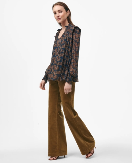 Ruffle Detail Tie-Neck Blouse in Paisley Chiffon with Removable Camisole, image 1