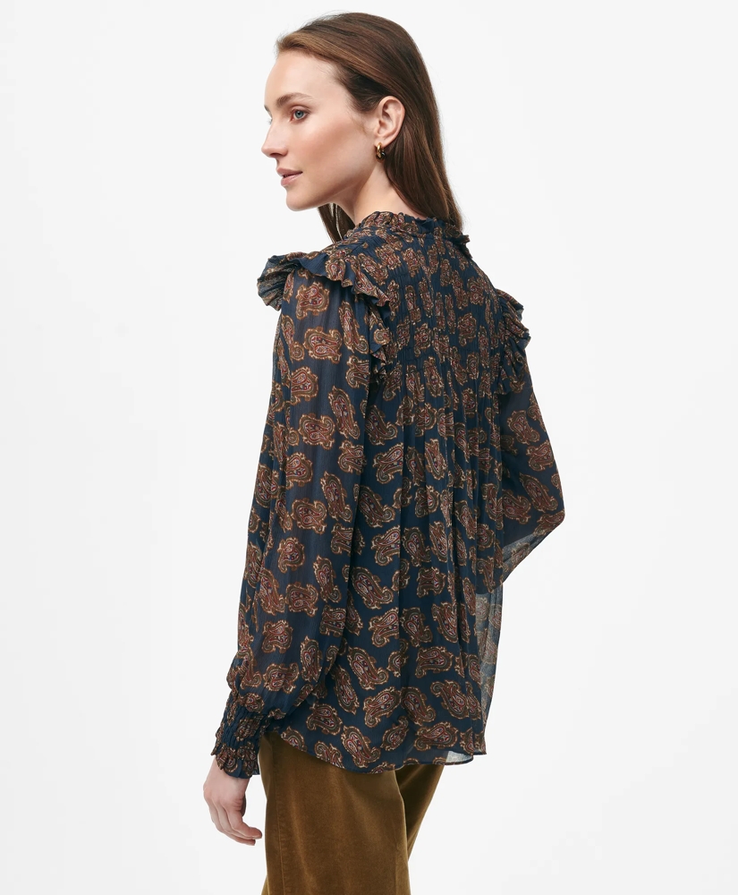Ruffle Detail Tie-Neck Blouse in Paisley Chiffon with Removable Camisole, image 4
