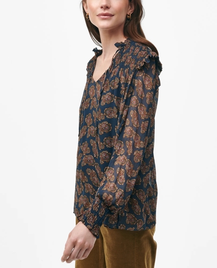 Ruffle Detail Tie-Neck Blouse in Paisley Chiffon with Removable Camisole, image 5