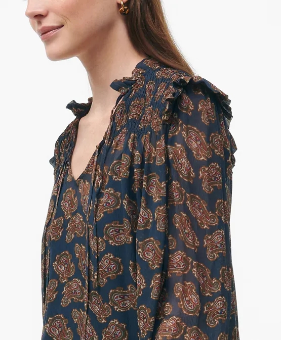 Ruffle Detail Tie-Neck Blouse in Paisley Chiffon with Removable Camisole, image 6