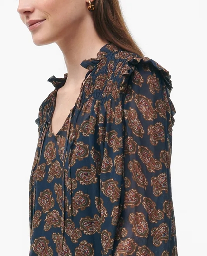 Ruffle Detail Tie-Neck Blouse in Paisley Chiffon with Removable Camisole, image 6