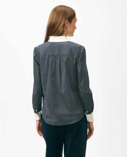Contrast Ruffle Detail Shirt in Dobby Stripe Cotton, image 3
