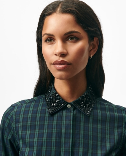 Fitted Supima® Black Watch Cotton Embellished Dress Shirt, image 3