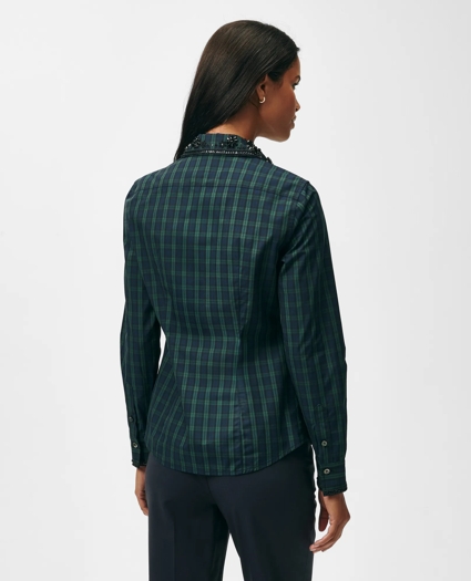 Fitted Supima® Black Watch Cotton Embellished Dress Shirt, image 5