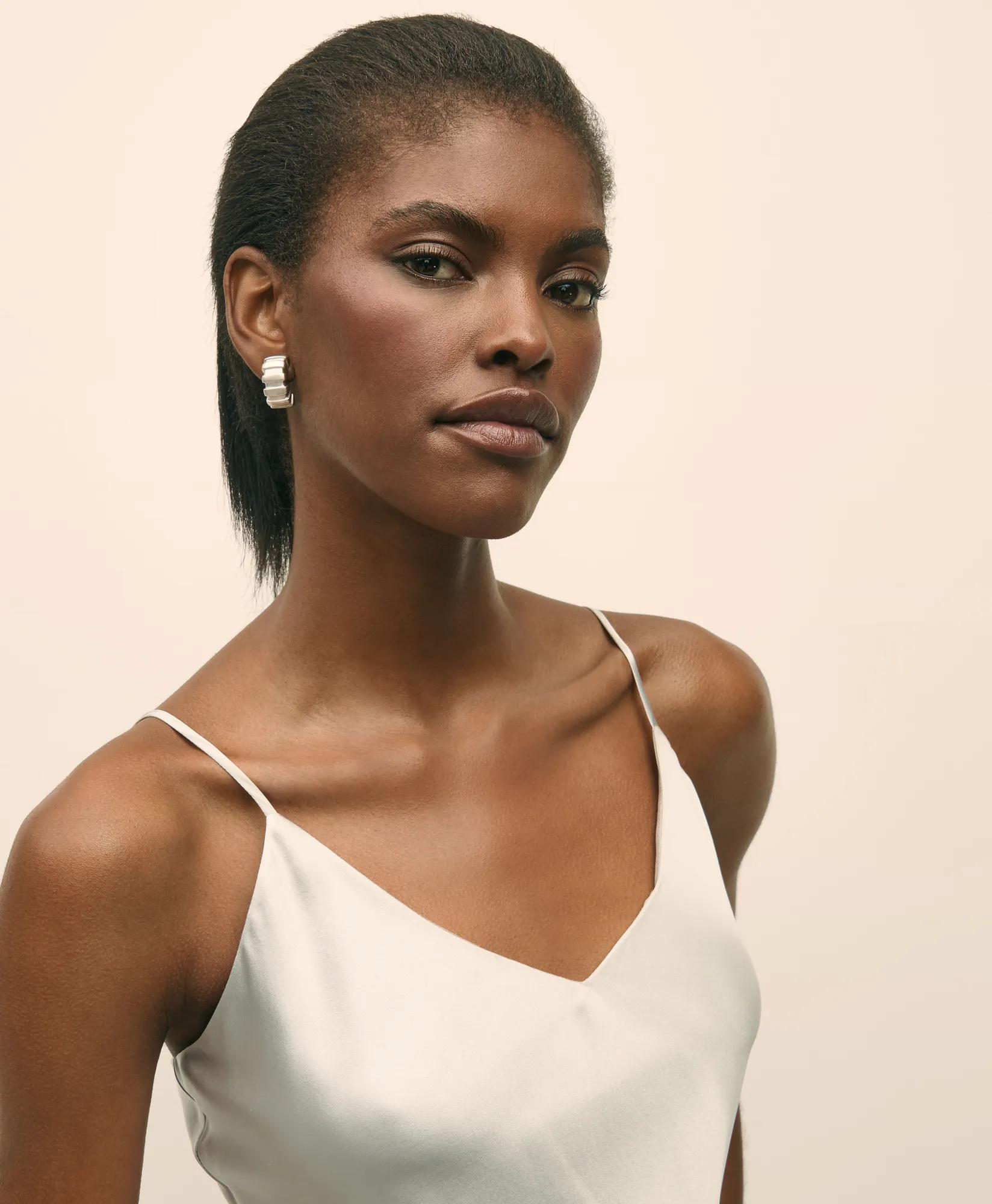 V-Neck Camisole in Washable Silk Charmeuse - Light Grey