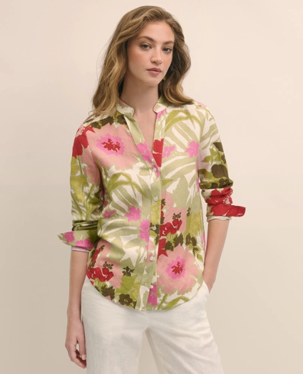 Linen Blend Floral Drapey Shirt, image 1