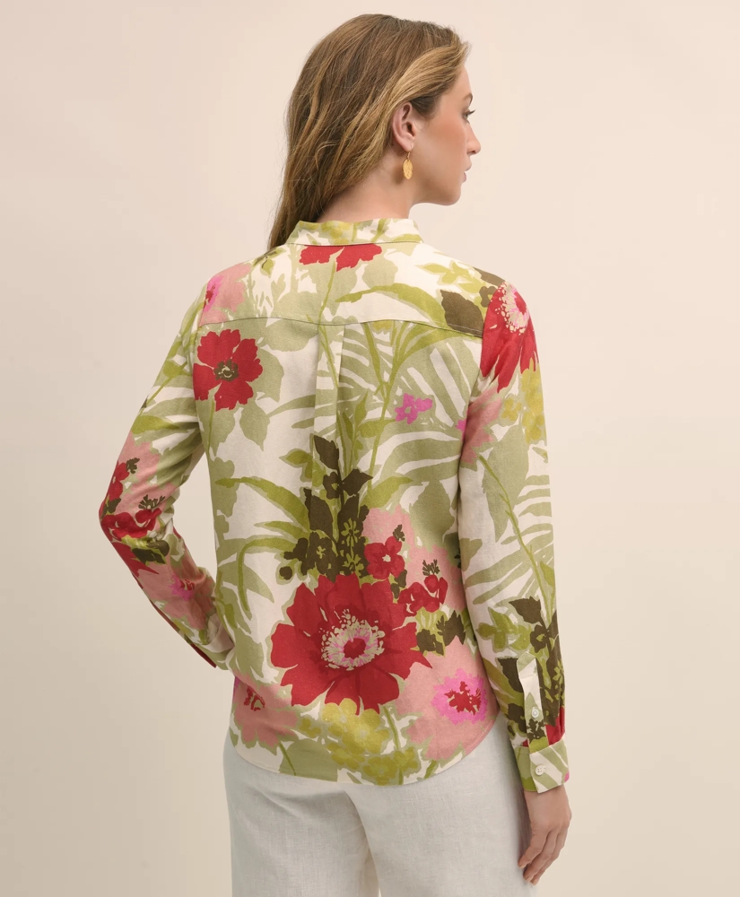Linen Blend Floral Drapey Shirt, image 4