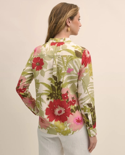 Linen Blend Floral Drapey Shirt, image 4