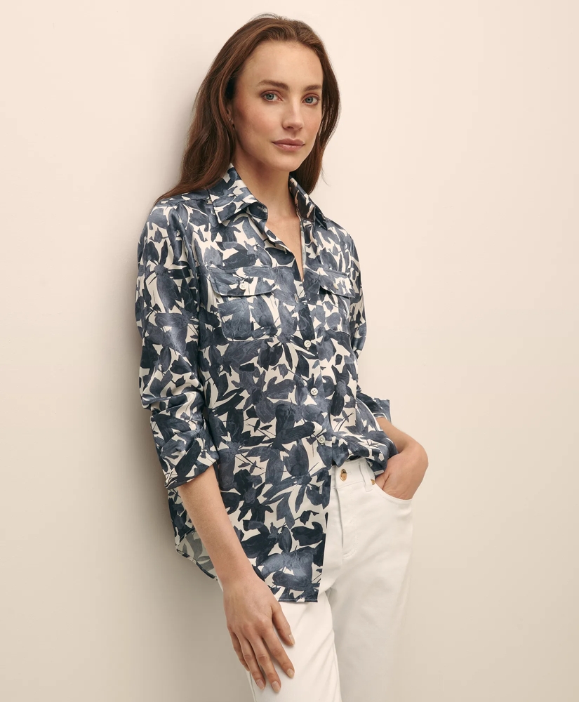 Floral Motif Utility Blouse in Washable Silk, image 1