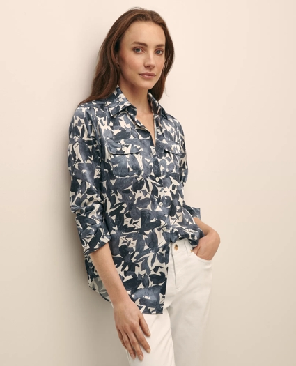 Floral Motif Utility Blouse in Washable Silk, image 1